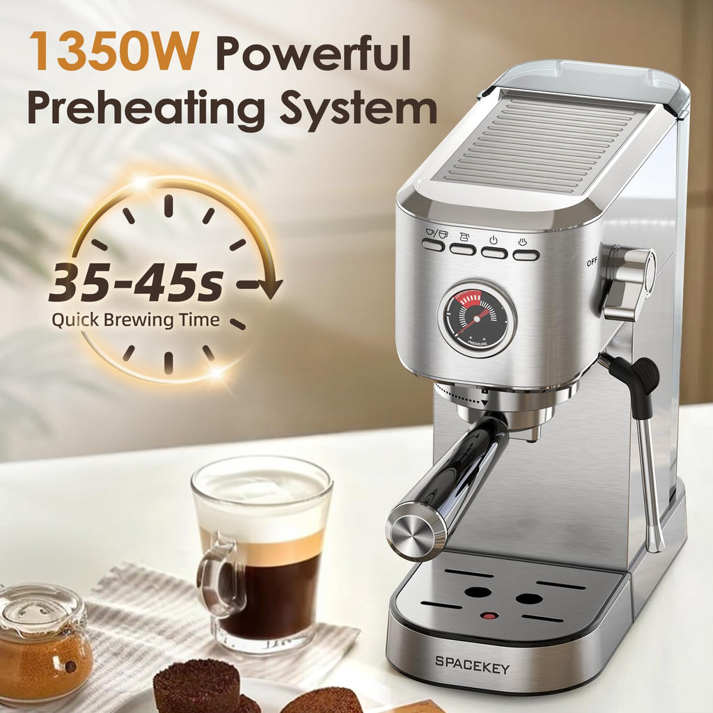 20 Bar Stainless Steel Espresso Machine with Milk Frother T647217