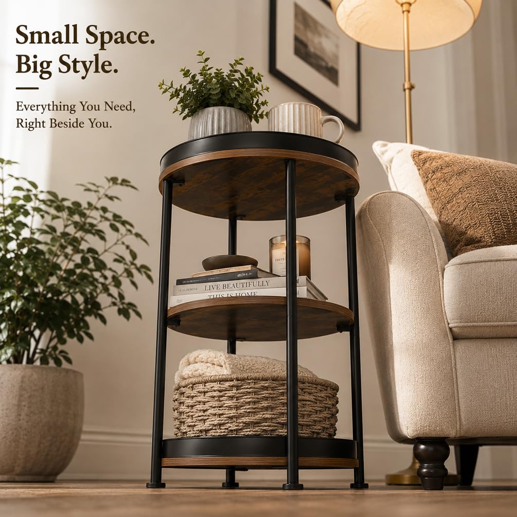 Round Side Table with 3 Storage Shelves C821