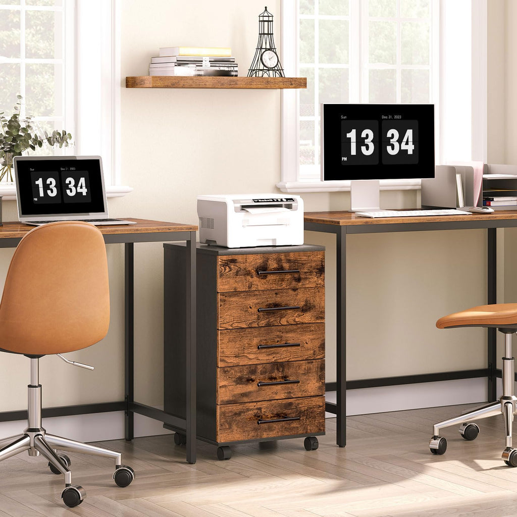 5 Drawer Wooden Mobile File Cabinet with Wheels C658