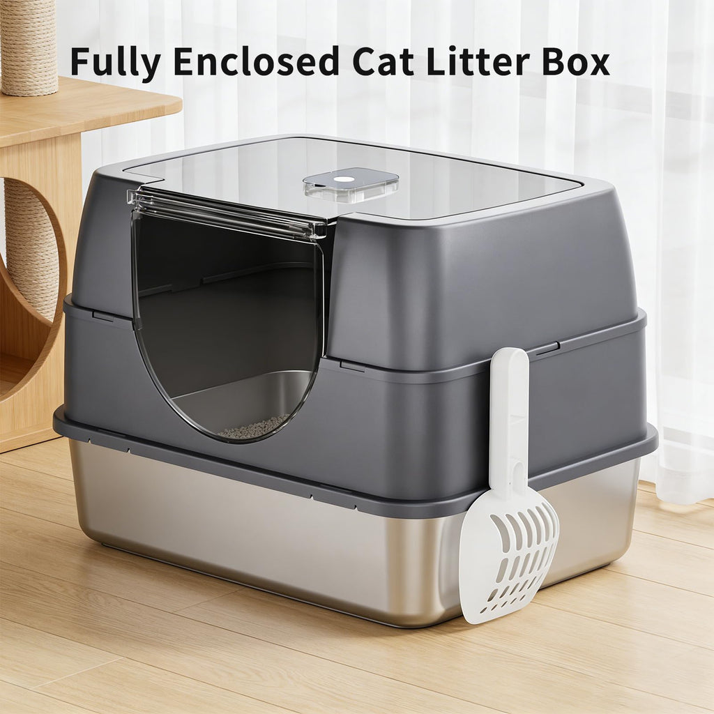 Enclosed Cat Litter Box with Stainless Steel Litter Tray U3109