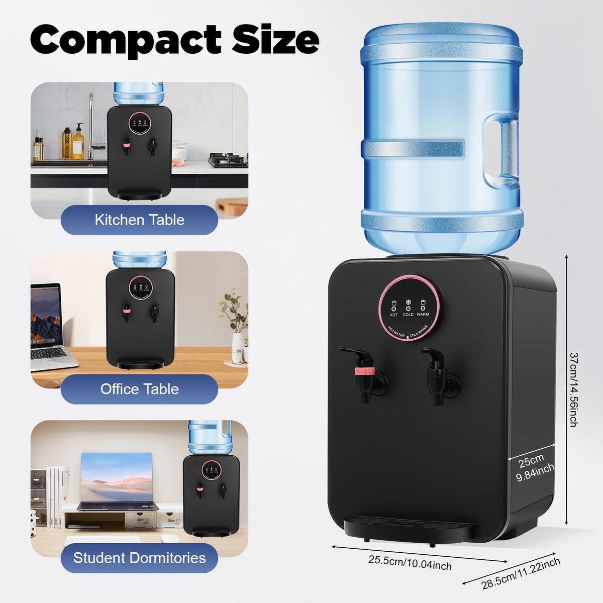 Top Loading Countertop Water Cooler Dispenser with Hot/Cold/Warm 3-Temp Settings, Black Q4741