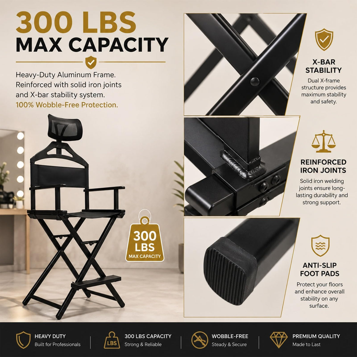 Tall Foldable Directors Chair with Adjustable Head Rest B96777