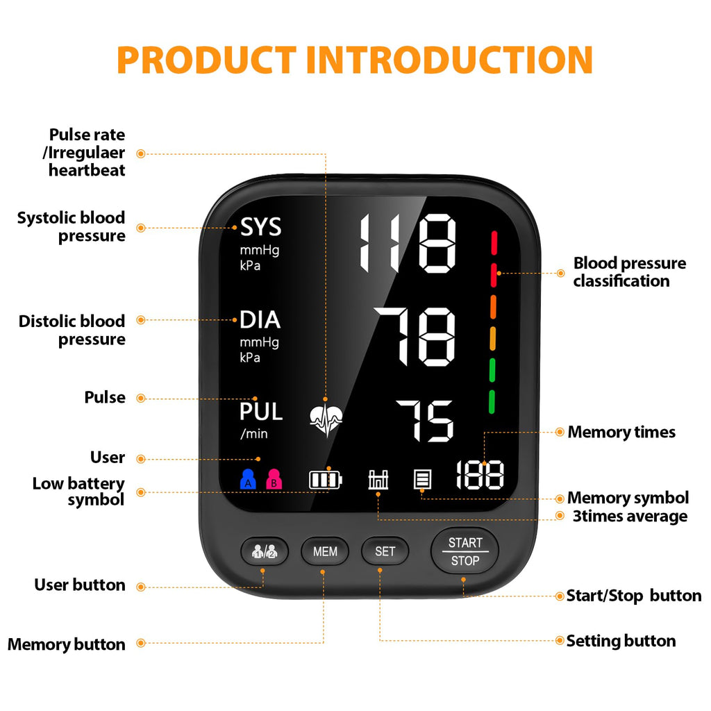 Automatic Upper Arm Blood Pressure Monitor with Adjustable Large Cuff F672