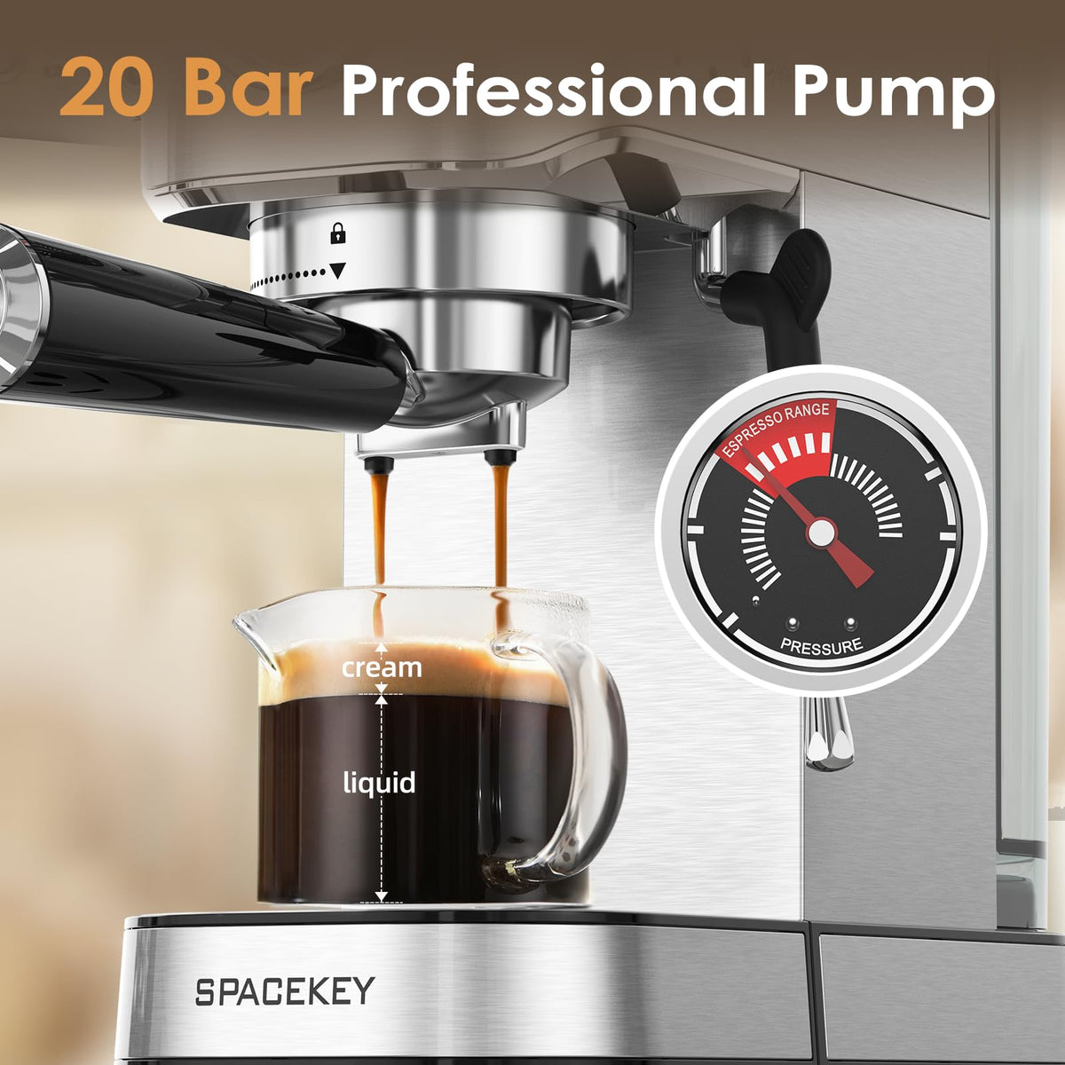 20 Bar Stainless Steel Espresso Machine with Milk Frother T647217