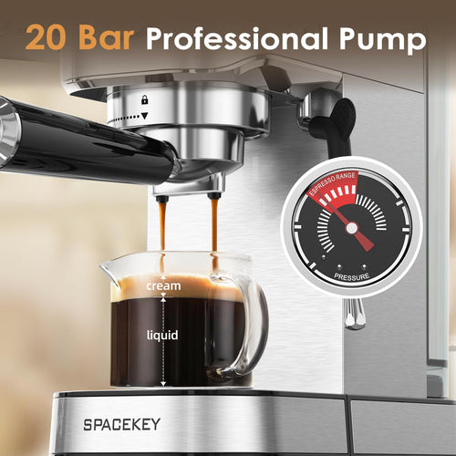 20 Bar Stainless Steel Espresso Machine with Milk Frother T647217