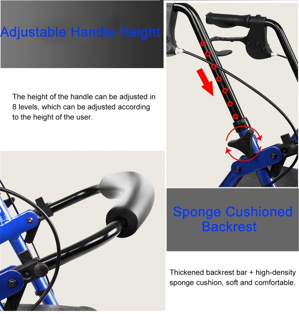 Blue Rolling Walker with Seat Basket Brakes E9393