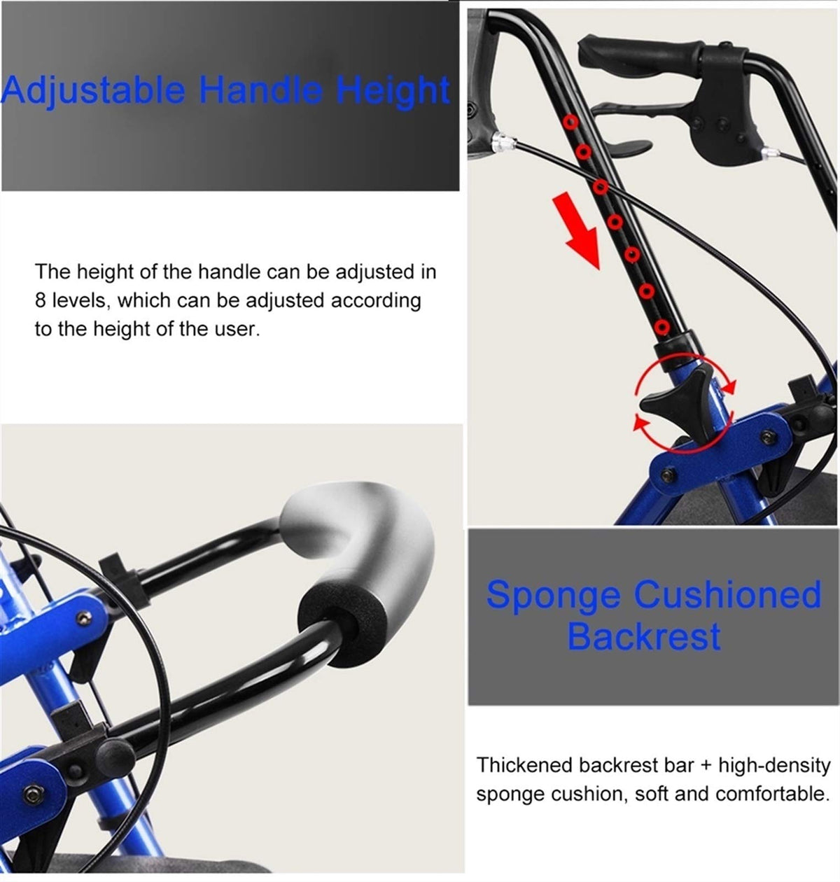 Blue Rolling Walker with Seat Basket Brakes E9393