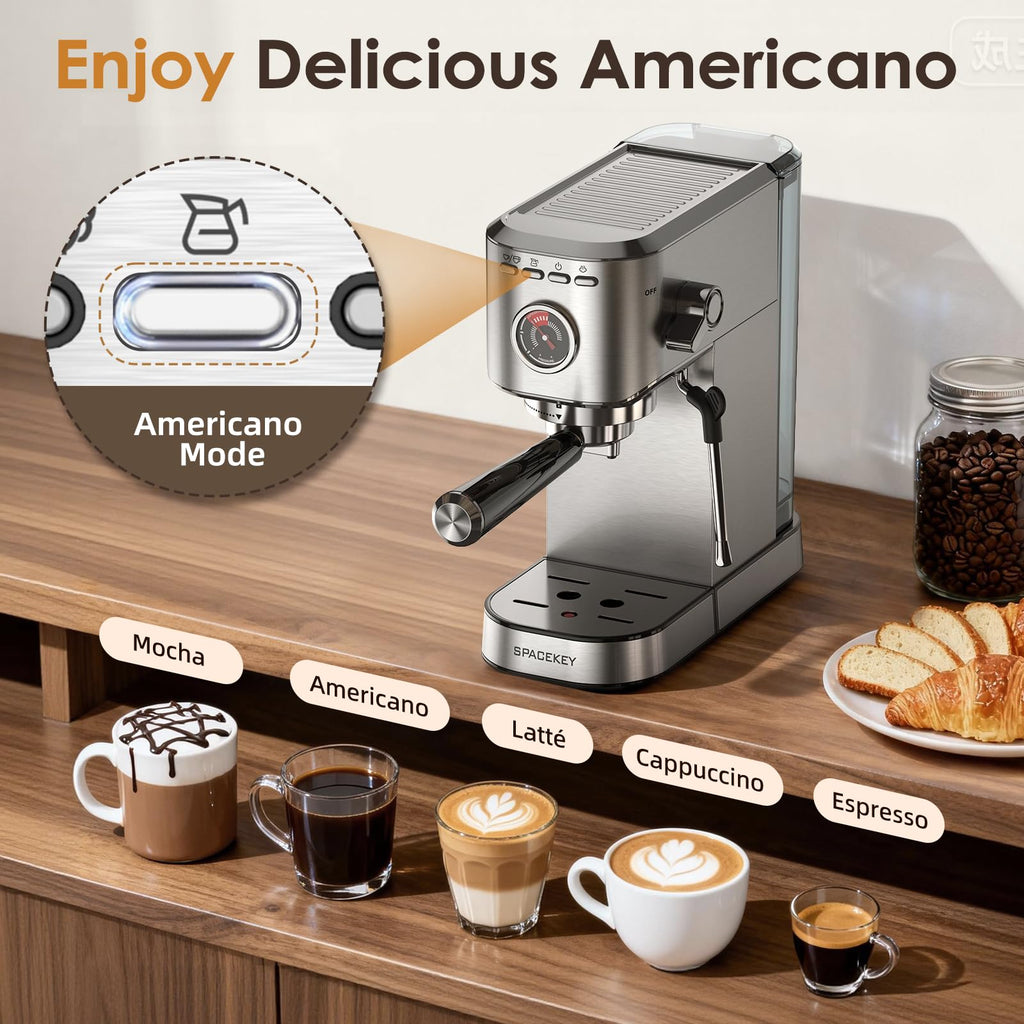 20 Bar Stainless Steel Espresso Machine with Milk Frother T647217