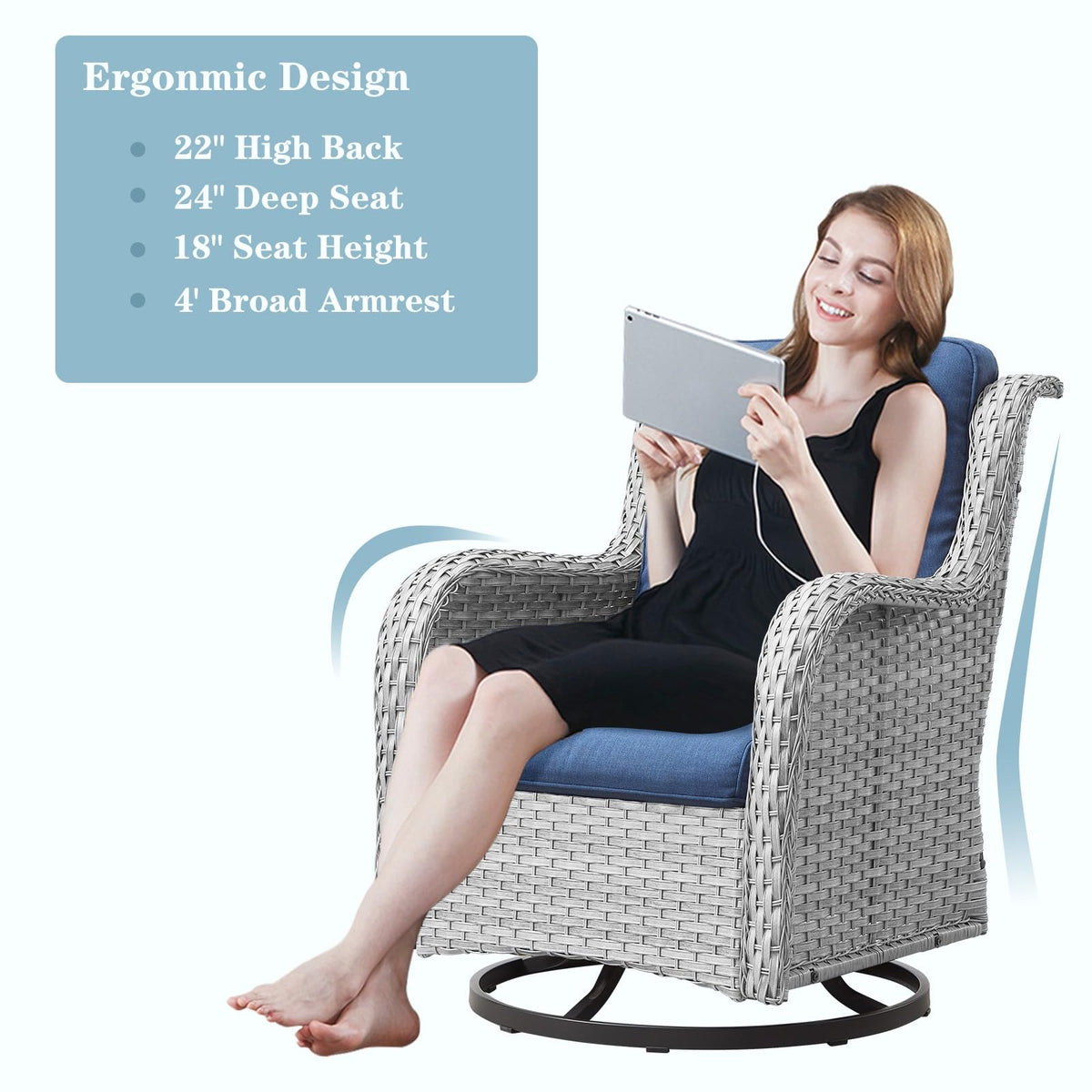 8 Piece Wicker Patio Furniture Set with Swivel Rocker Chairs and Coffee Table I92817
