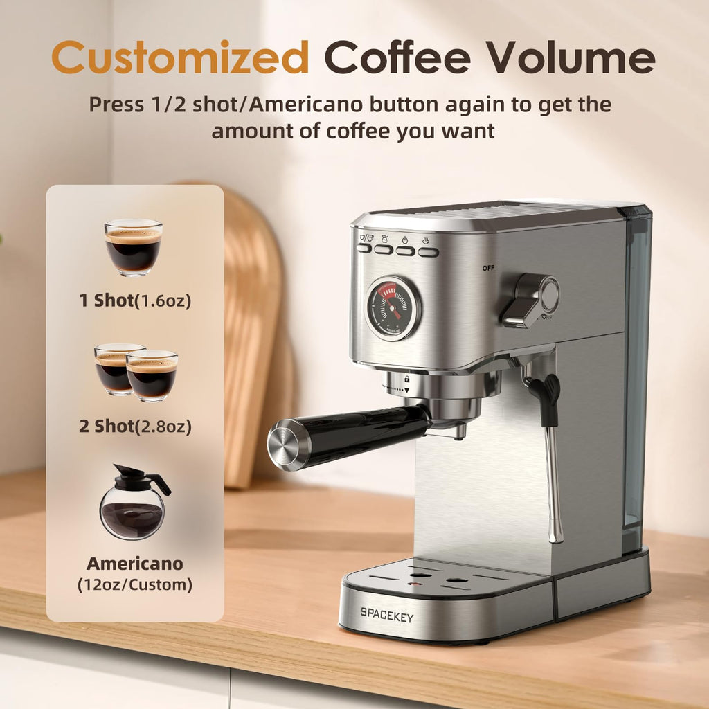 20 Bar Stainless Steel Espresso Machine with Milk Frother T647217