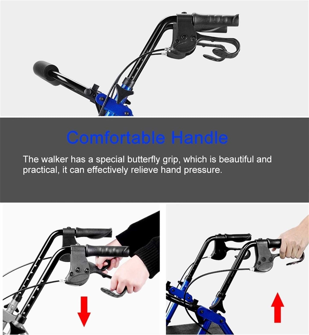Blue Rolling Walker with Seat Basket Brakes E9393