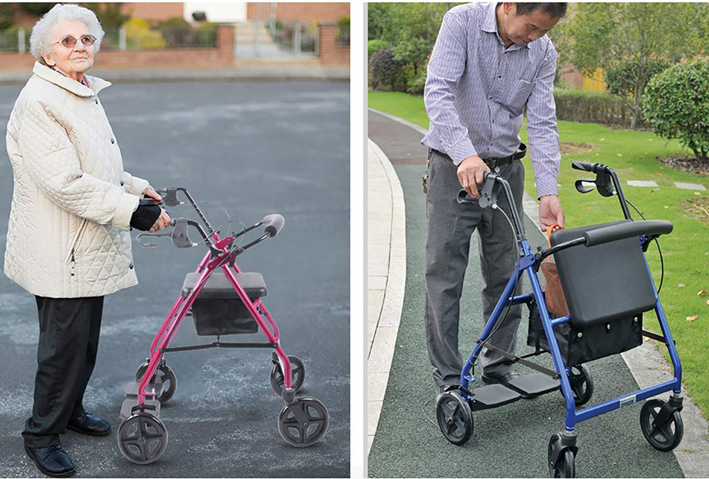 Blue Rolling Walker with Seat Basket Brakes E9393