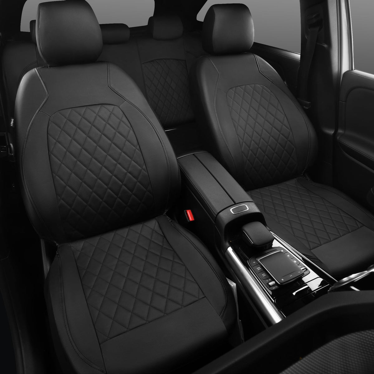 Faux Leather Car Seat Covers Full Set, Airbag Compatible, Breathable, All Black O62835