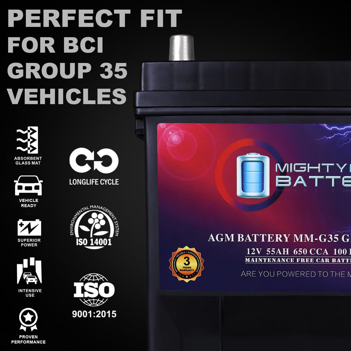 12V 55Ah AGM Replacement Battery U419