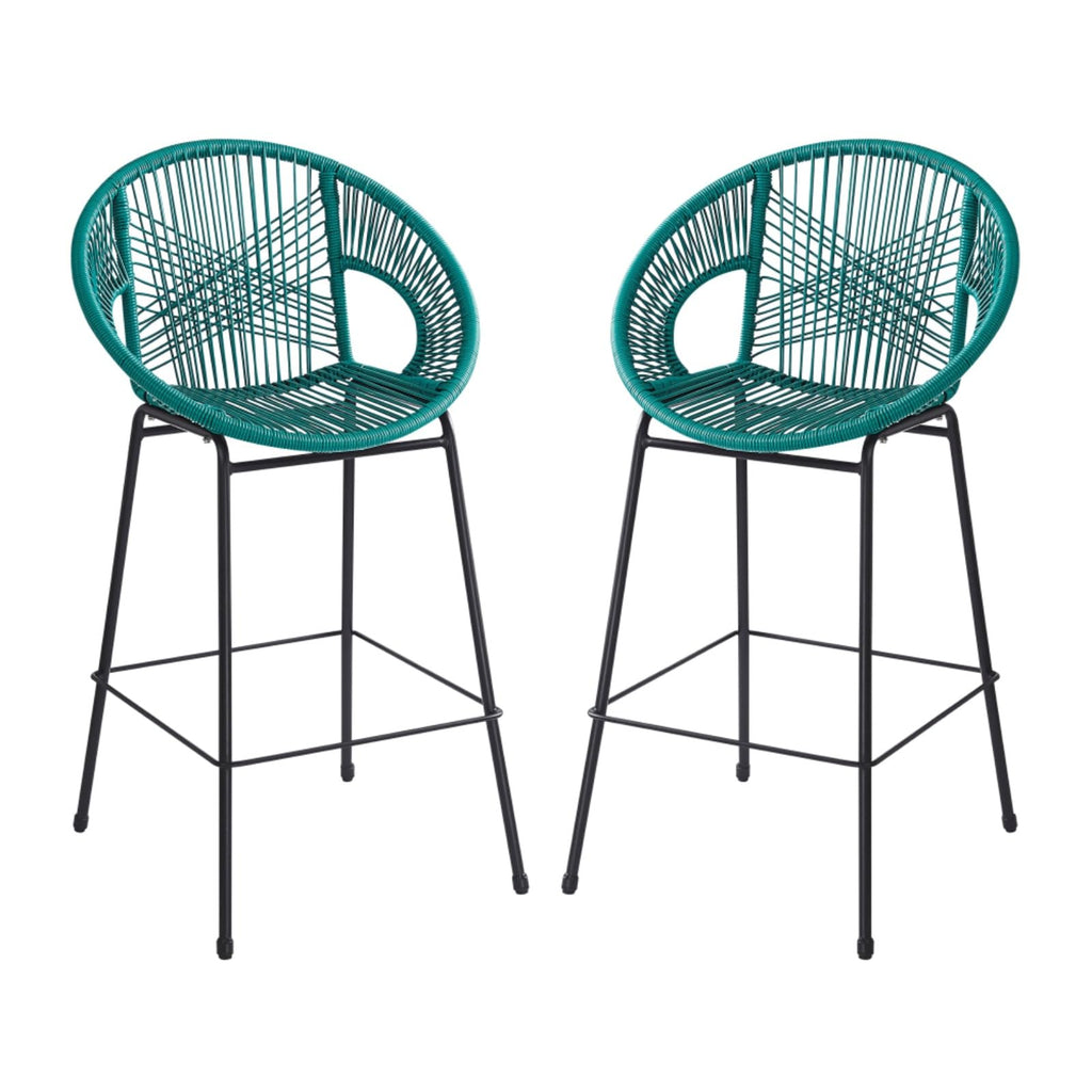 Faux Wicker PE Rattan Bar Stools Set of 2 Teal N161