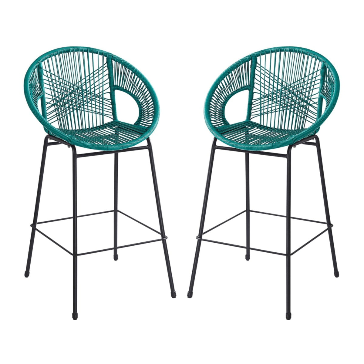Faux Wicker PE Rattan Bar Stools Set of 2 Teal N161