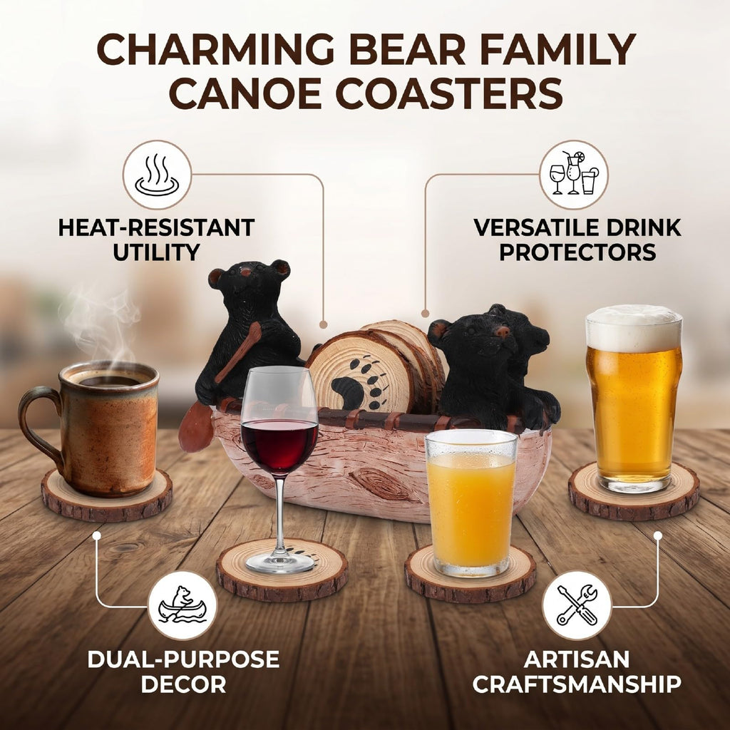 Black Bear Coaster Set with Canoe Holder S715