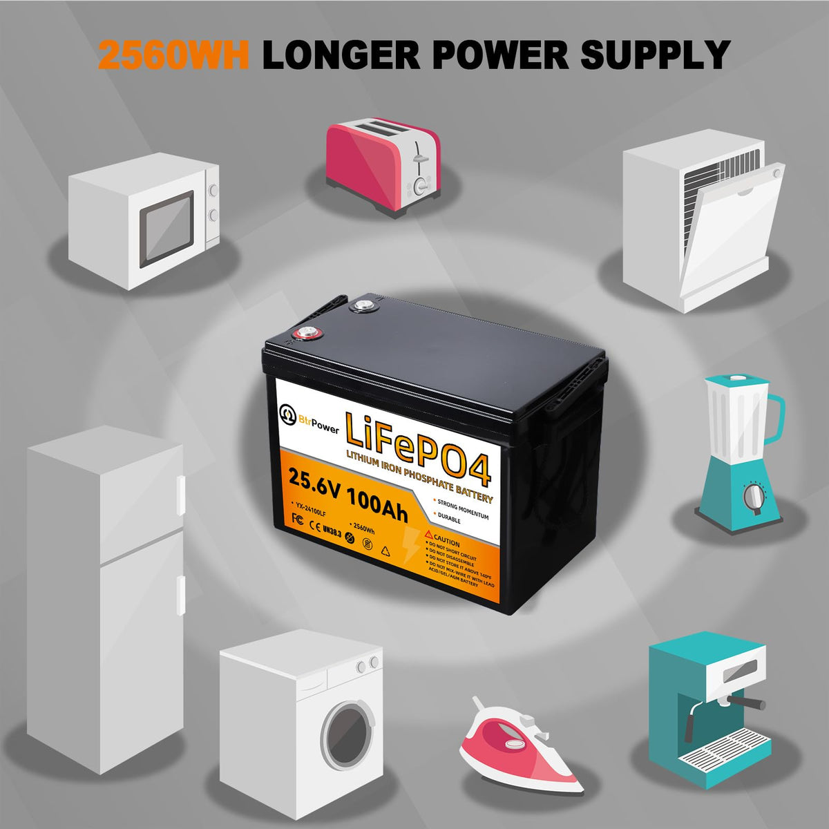 24V 100Ah Deep Cycle LiFePO4 Battery T265833