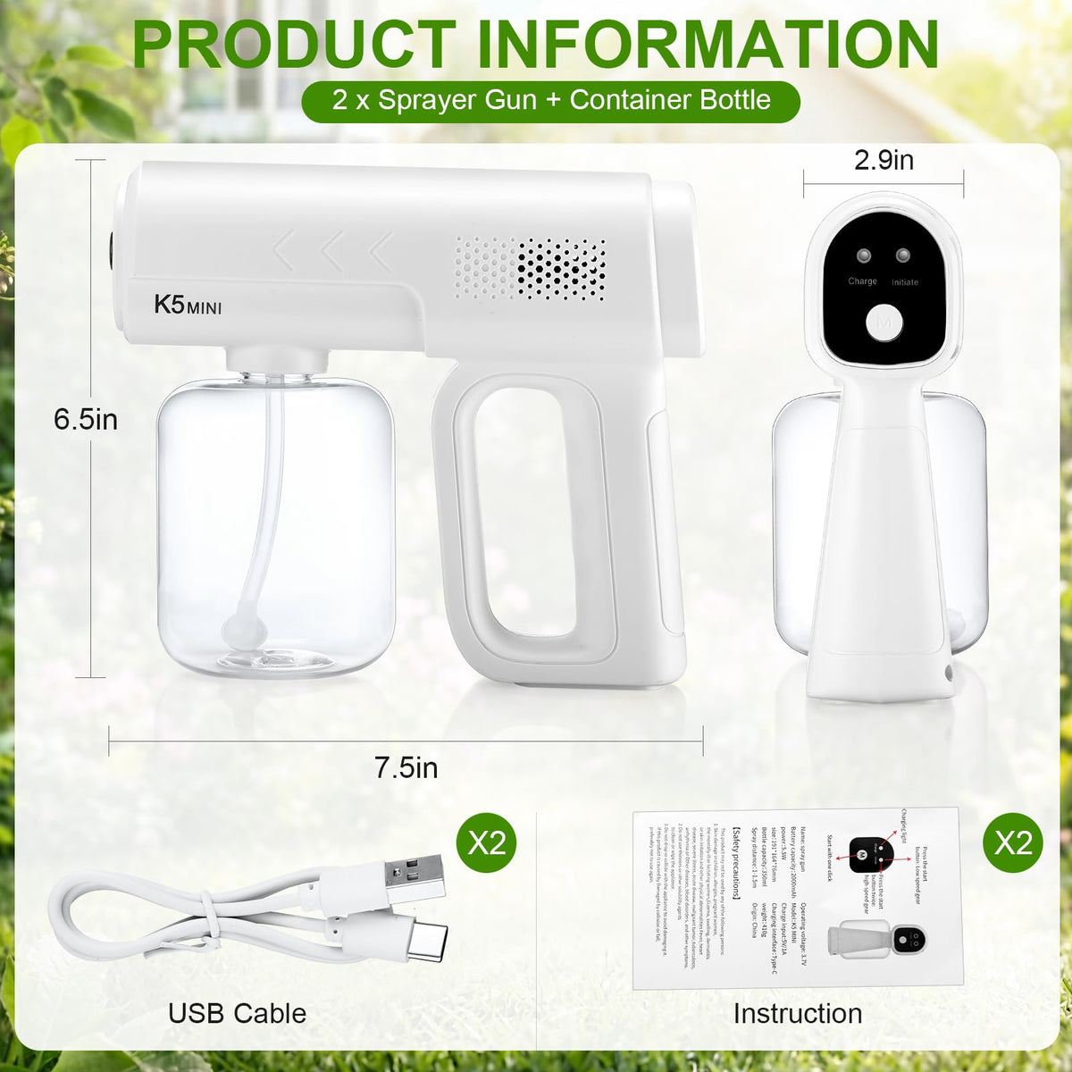 2 Pack Rechargeable Handheld Nano Sprayer W866994