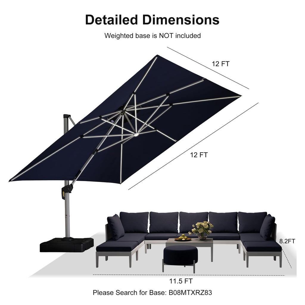 12'X12' Double Top Solar LED Light Patio Umbrella M292256