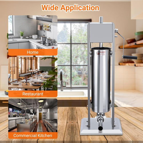 15LBS/7L Two Speed Stainless Steel Sausage Stuffer with 4 Stuffing Tubes D905
