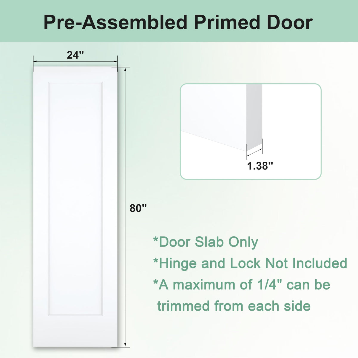 24"x80" 1-Panel Shaker Style White Primed Hollow Core Interior Door Slab R403125