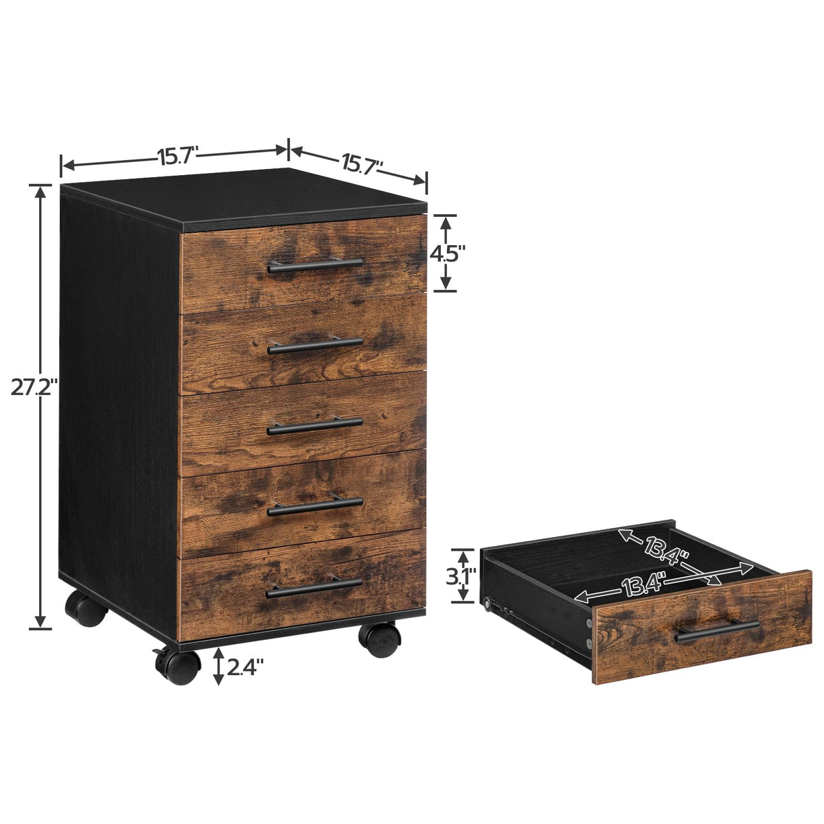 5 Drawer Wooden Mobile File Cabinet with Wheels C658
