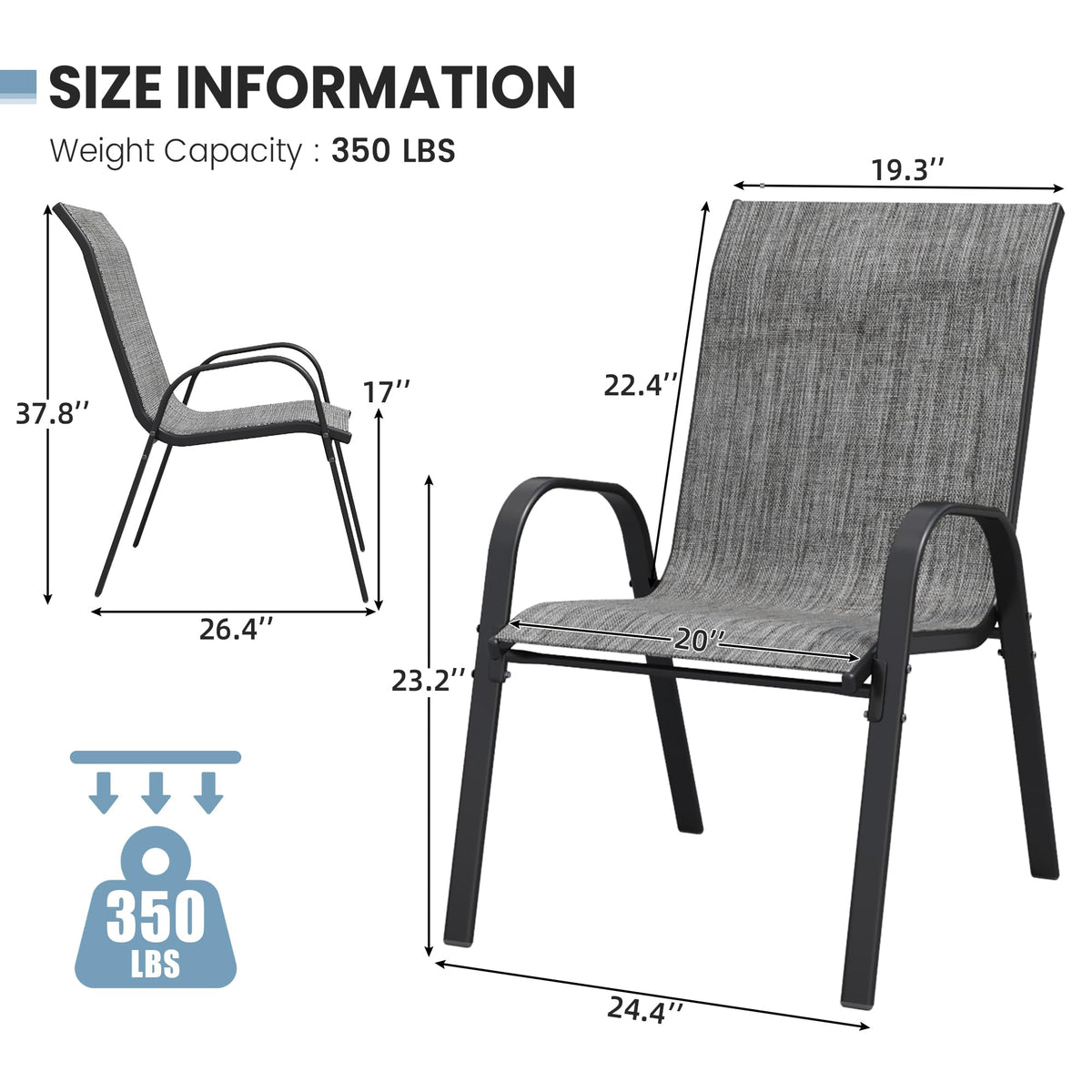 Light Gray Stacking Patio Dining Chairs Set of 8 F378047