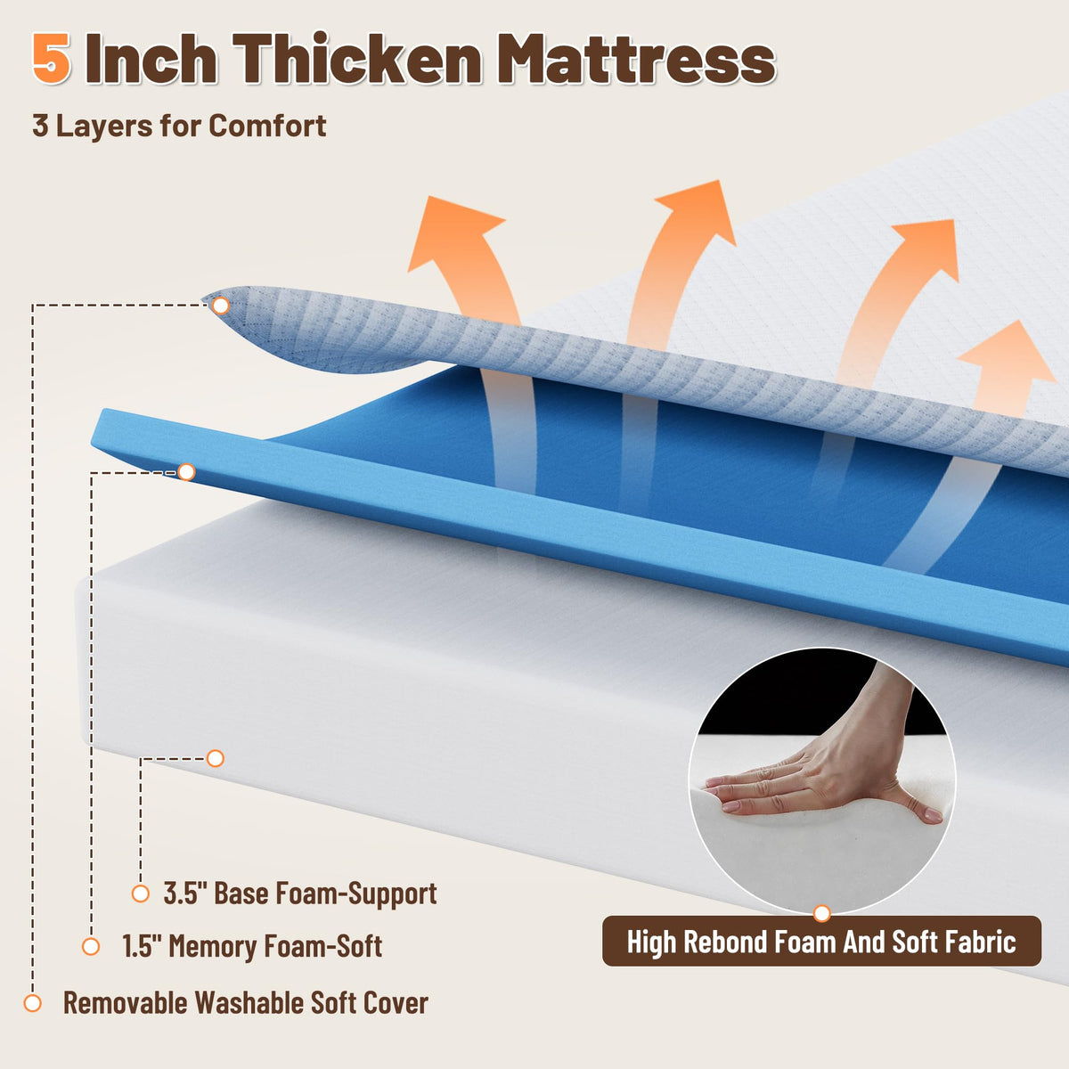 Full Size Folding Bed with Memory Foam Mattress G2817