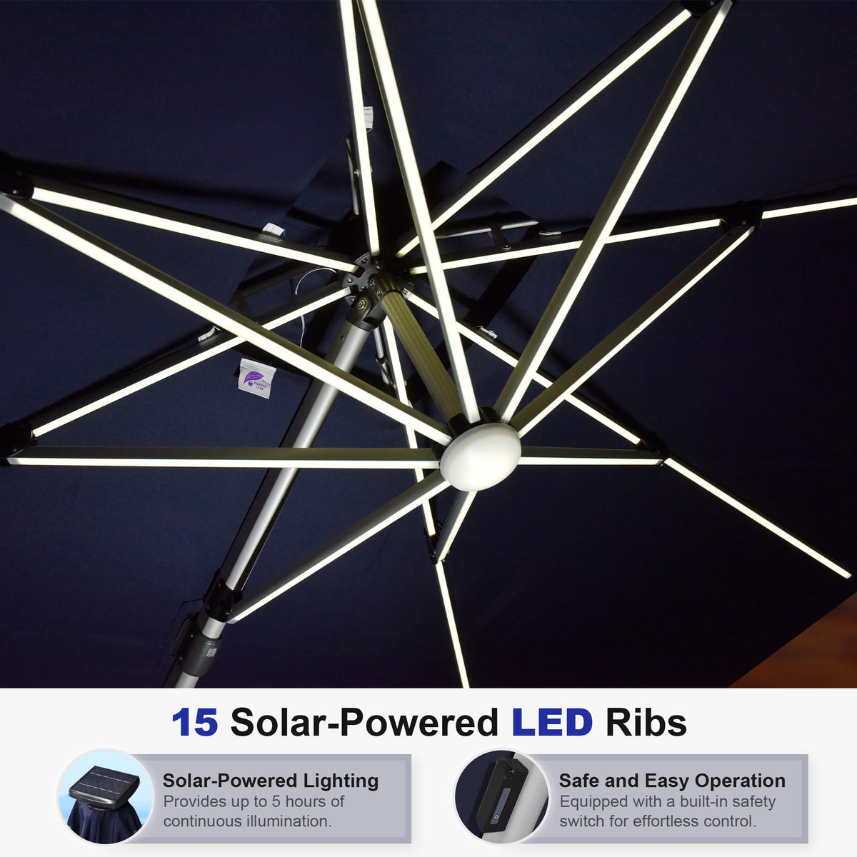 12'X12' Double Top Solar LED Light Patio Umbrella M292256