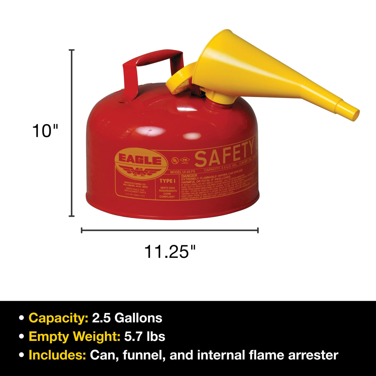 2.5 Gallon Type I Red Gas Can B6827