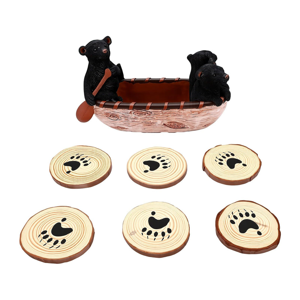 Black Bear Coaster Set with Canoe Holder S715