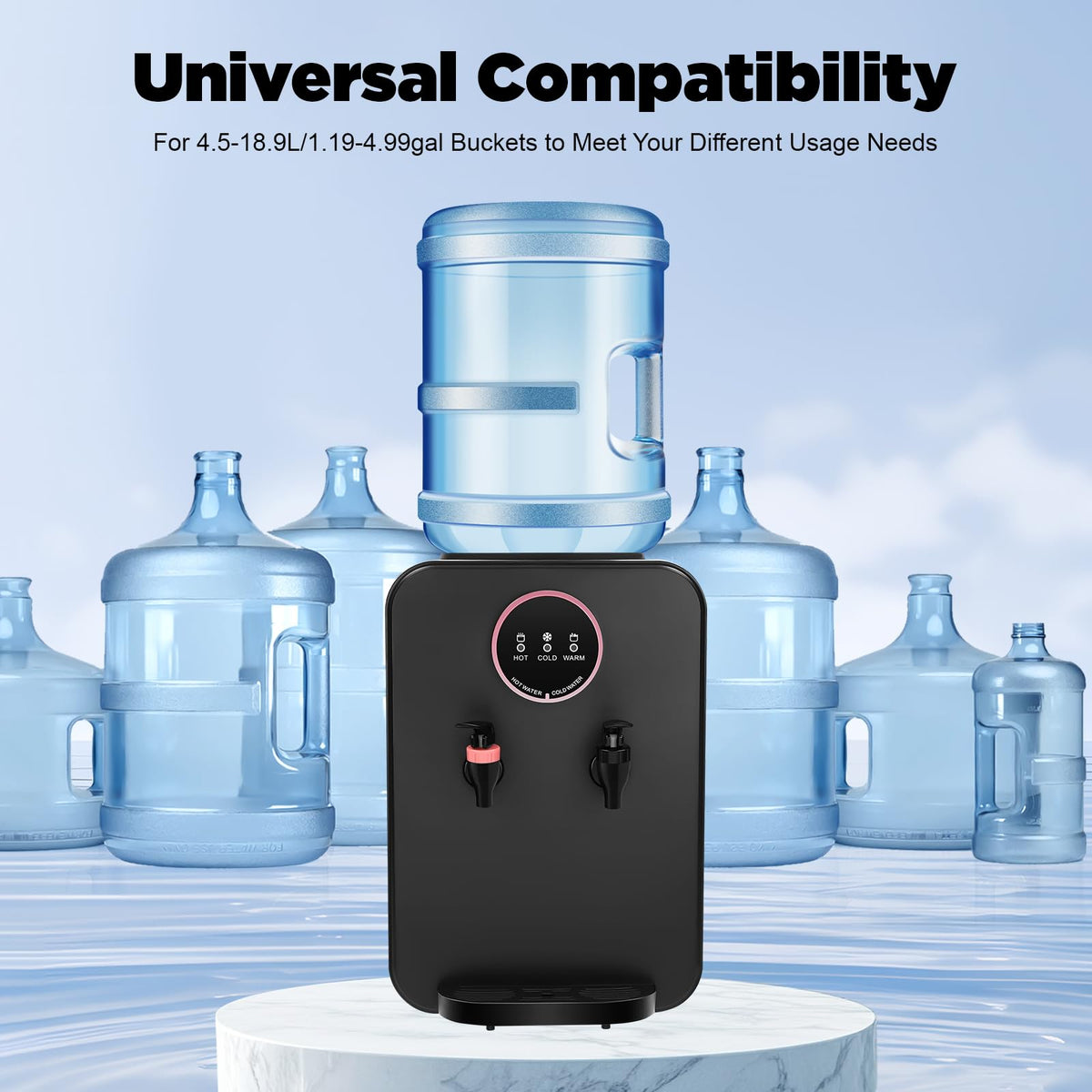 Top Loading Countertop Water Cooler Dispenser with Hot/Cold/Warm 3-Temp Settings, Black Q4741