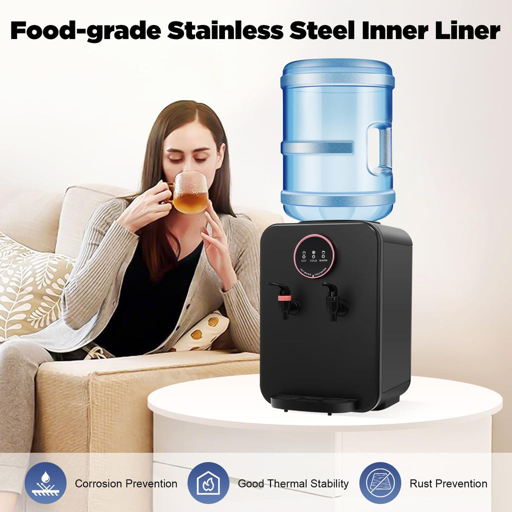 Top Loading Countertop Water Cooler Dispenser with Hot/Cold/Warm 3-Temp Settings, Black Q4741
