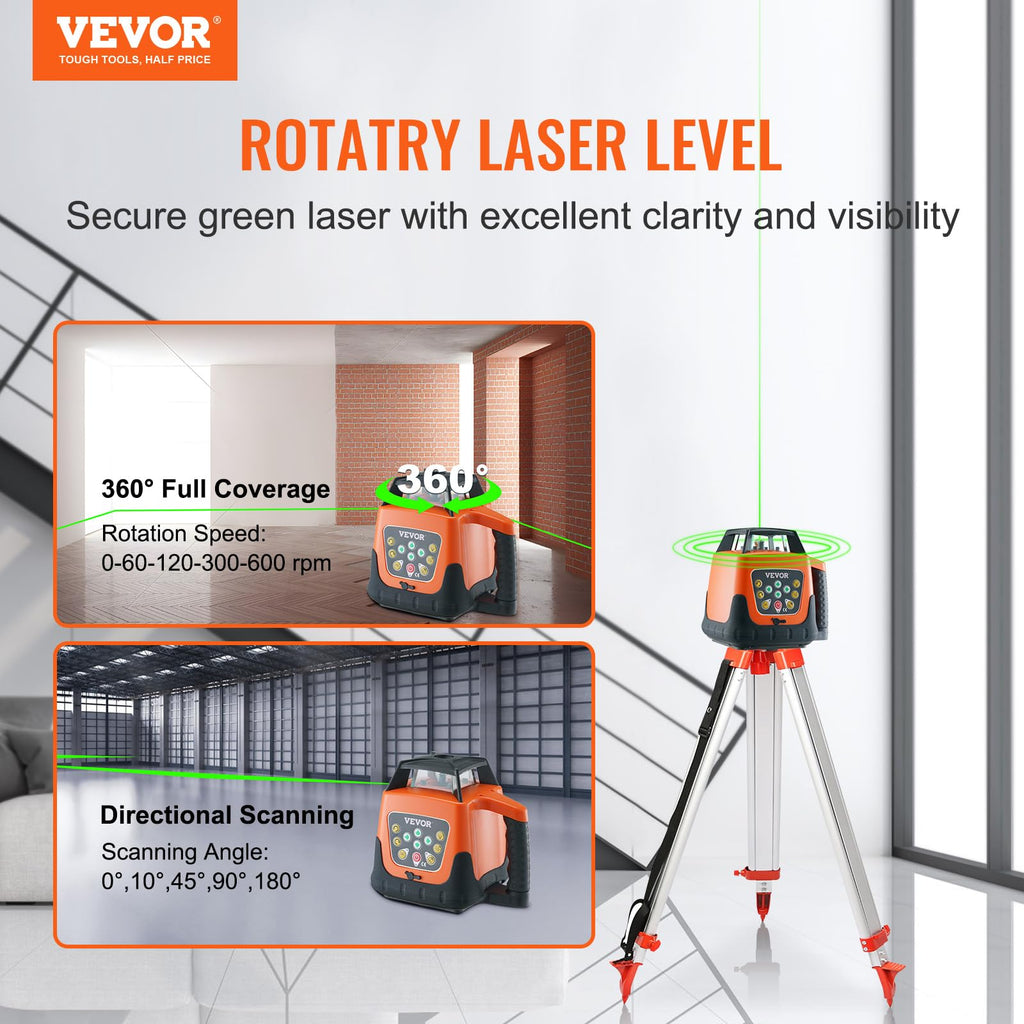 Green 360 Degree Self Leveling Rotary Laser Level Kit with Tripod & Staff I295504