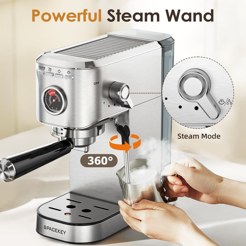 20 Bar Stainless Steel Espresso Machine with Milk Frother T647217