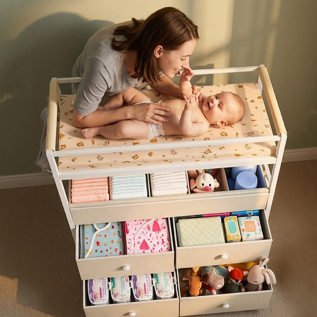 Baby Diaper Changing Table Dresser with Safety Bumper and 4 Drawer X933866