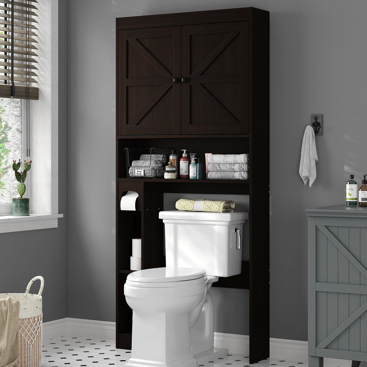 Over The Toilet Storage Cabinet with Barn Doors H196
