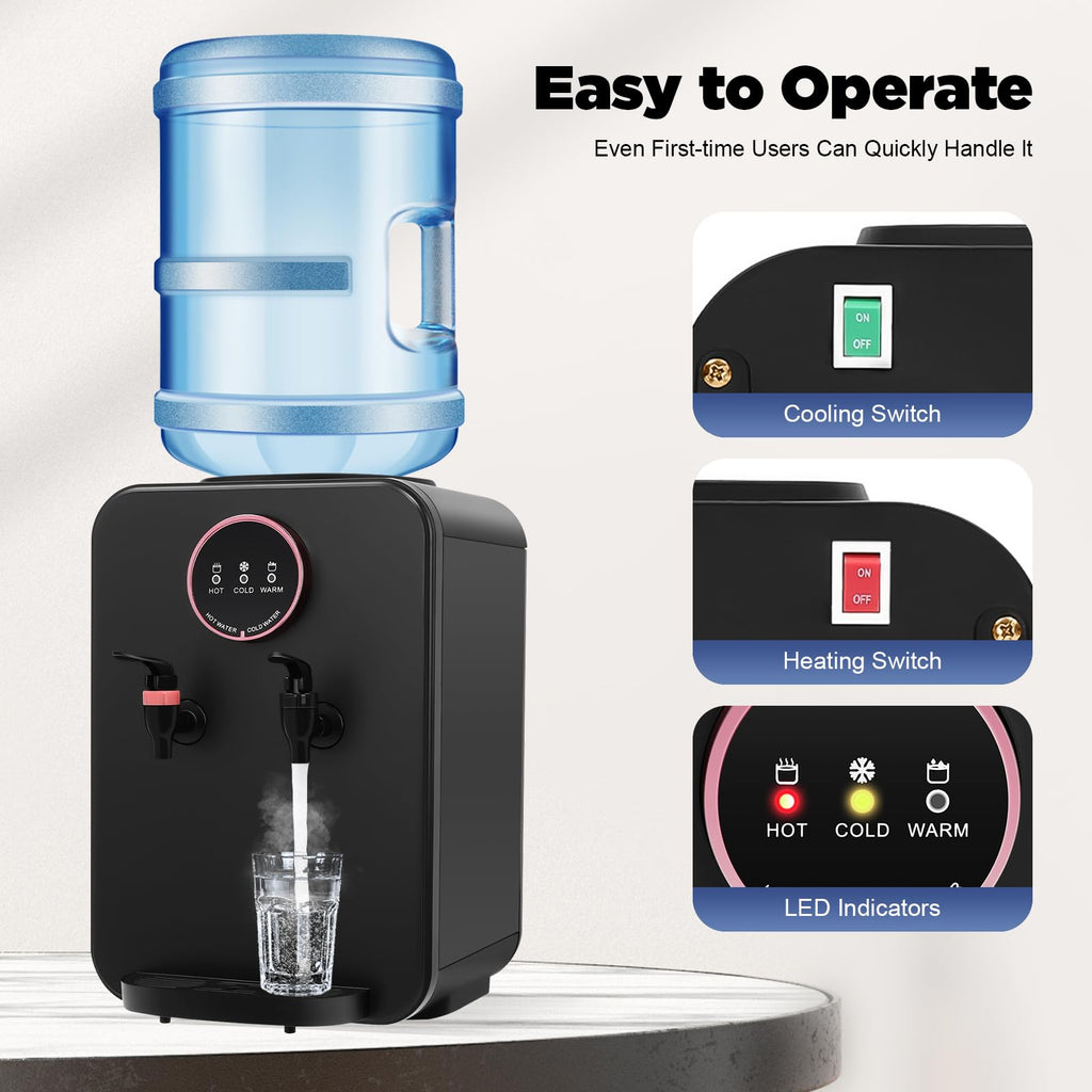 Top Loading Countertop Water Cooler Dispenser with Hot/Cold/Warm 3-Temp Settings, Black Q4741