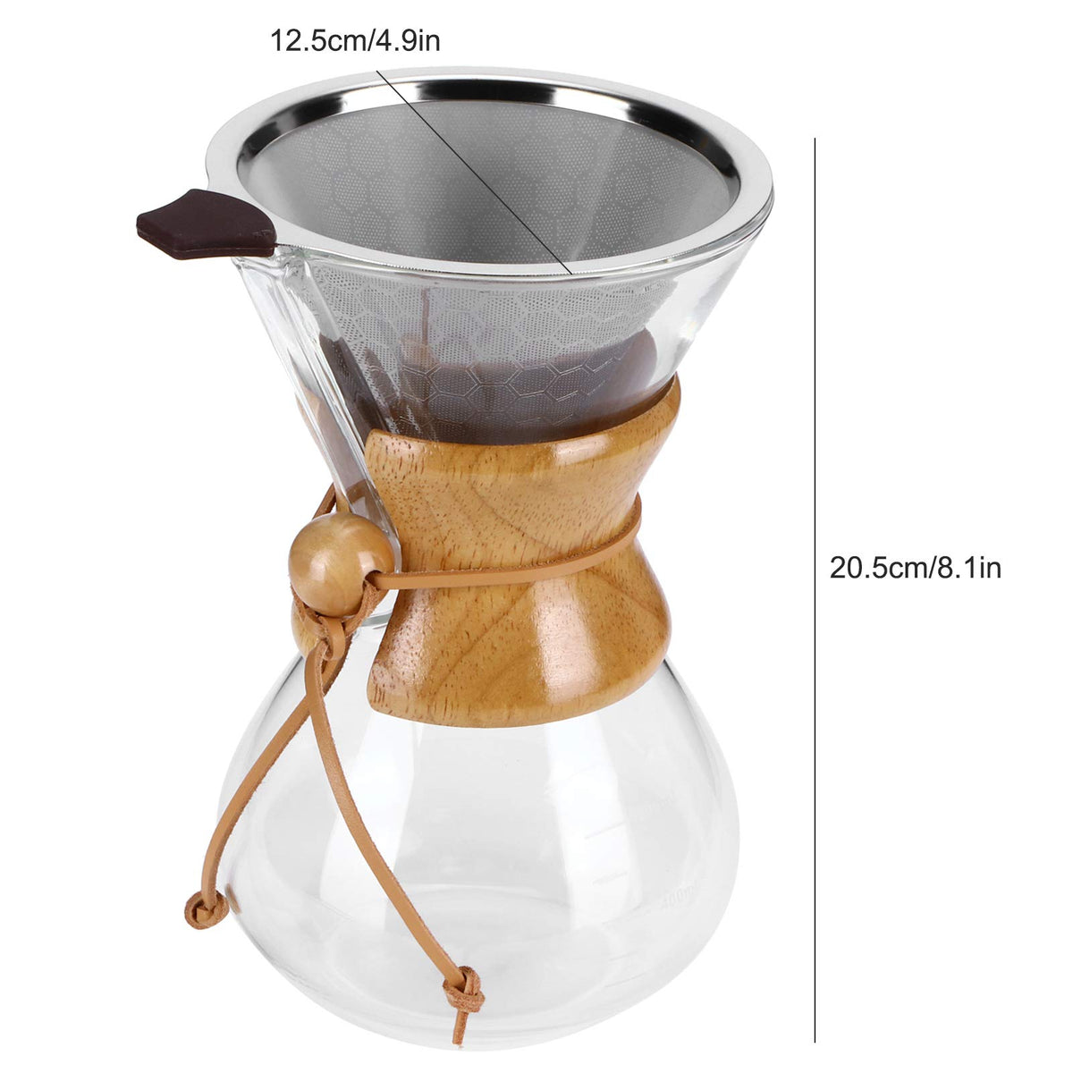 600ml High Temp Glass Coffee Drip Pot with Reusable Filter H273