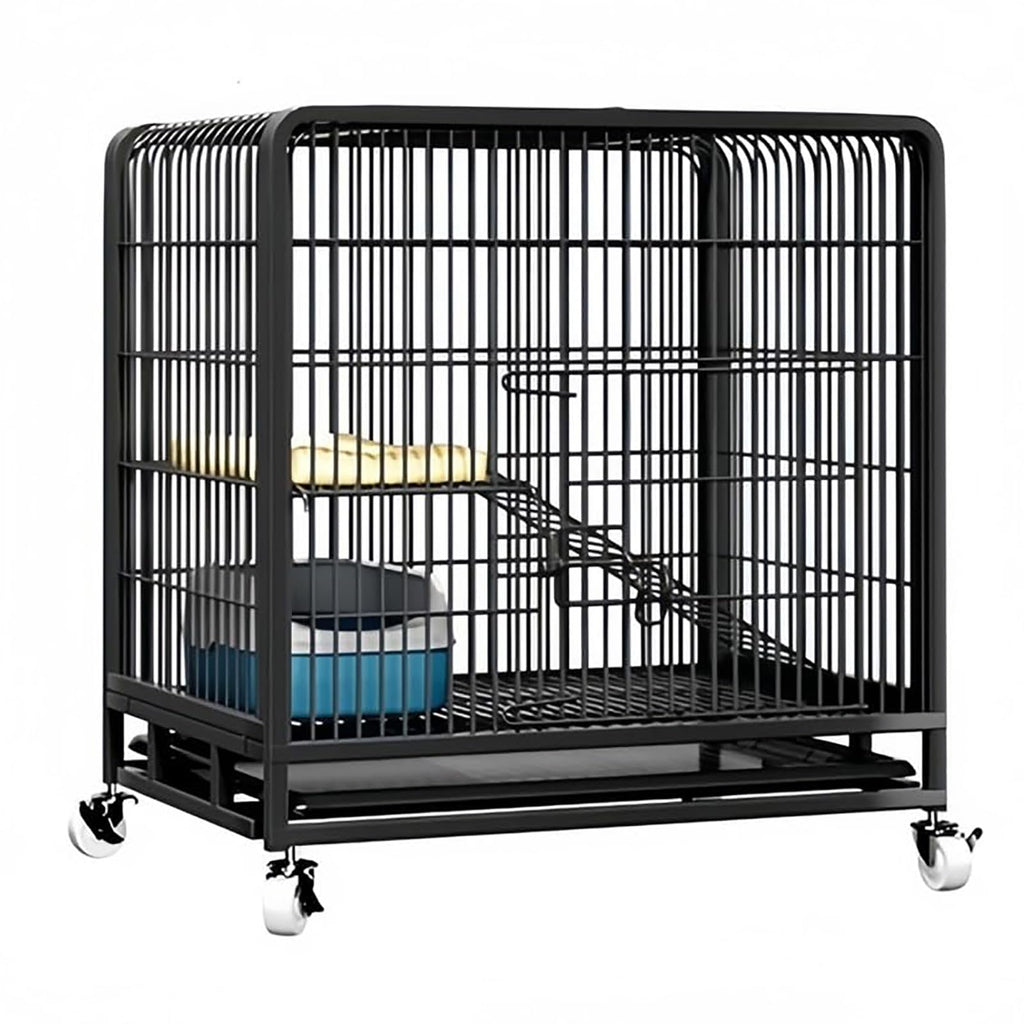 Black Metal Cat Cage with Locking Wheels C41240