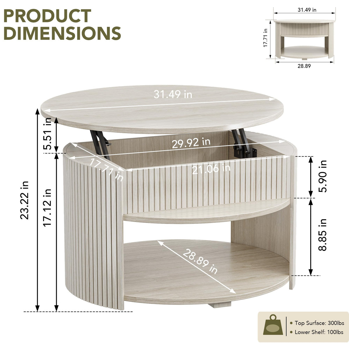 Round Lift Top Coffee Table with Storage M207163