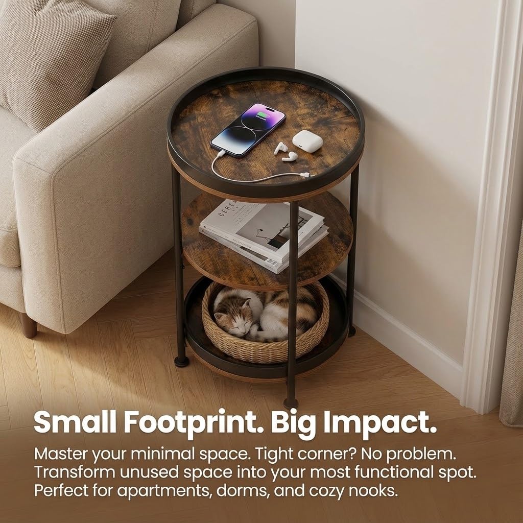 Round Side Table with 3 Storage Shelves C821