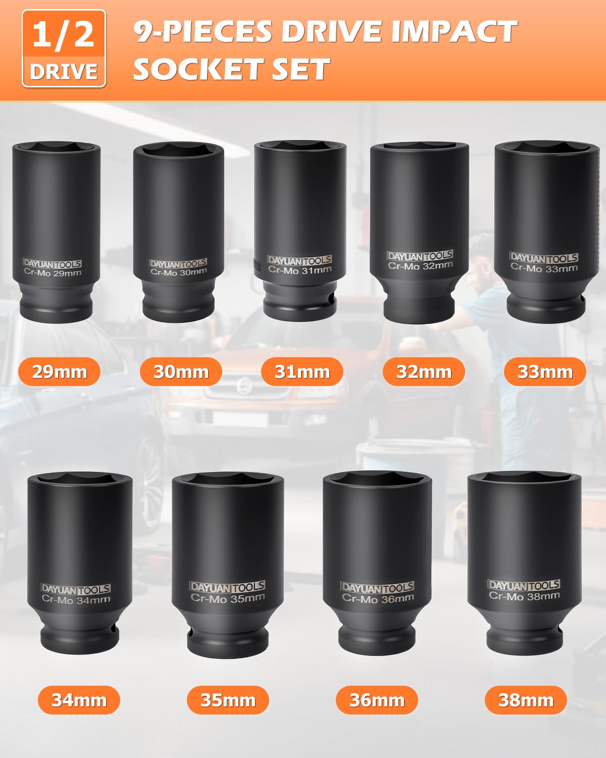 9 Pcs Axle Nut Hub Impact Socket Set with Ball Joint Press & U Joint Removal Tool A544486