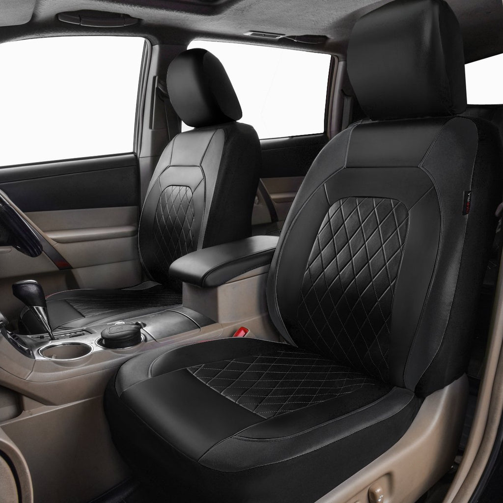 Faux Leather Car Seat Covers Full Set, Airbag Compatible, Breathable, All Black O62835