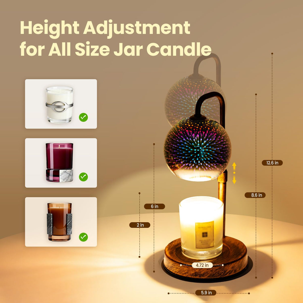 Candle Warmer Lamp with Timer, Dimmable, Adjustable P818