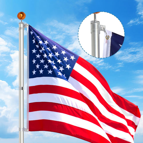 20FT Sectional Heavy Duty Aluminum Flag Pole Kit with 3x5 ft American Flag E708