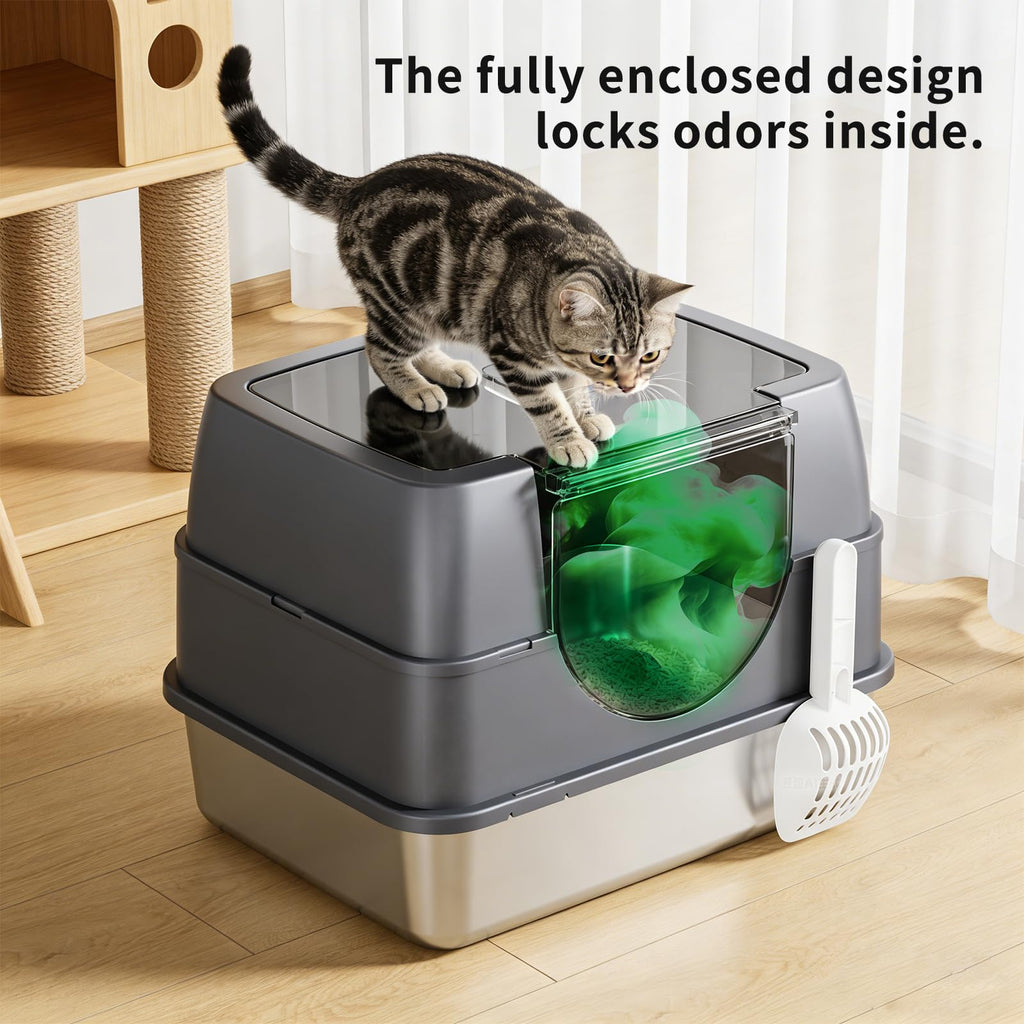 Enclosed Cat Litter Box with Stainless Steel Litter Tray U3109