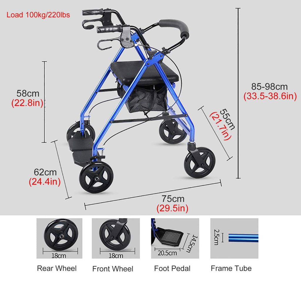 Blue Rolling Walker with Seat Basket Brakes E9393