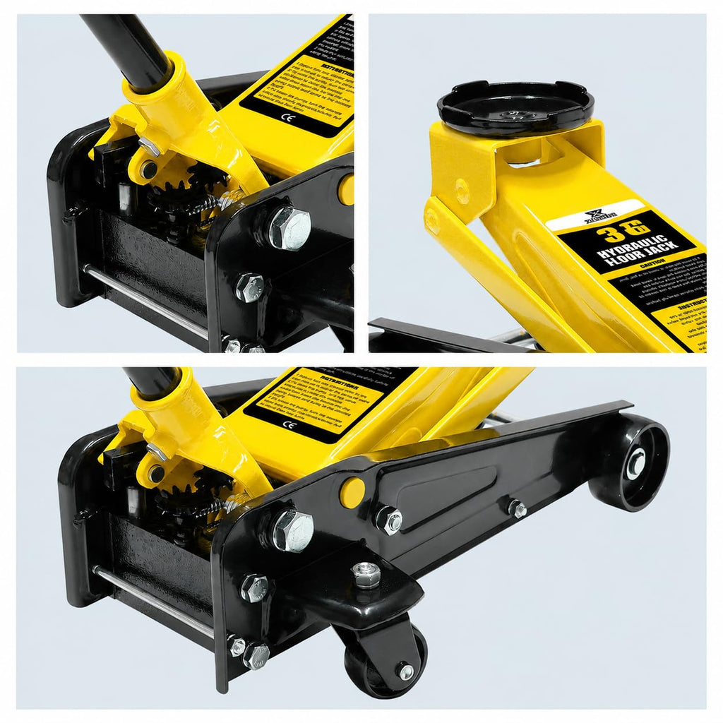 3 Ton Low Profile Steel Racing Floor Jack with Dual Pistons Quick Lift Pump K932866